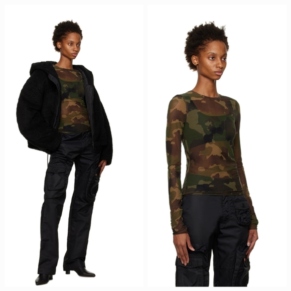 HERON PRESTONGreen Camo Long Sleeve Mesh  Top XS NWT - Picture 2 of 14